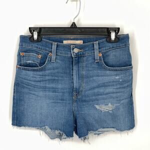 Levi’s Women's High Rise Cut Off Distressed Shorts Size 28 Medium Blue Wash